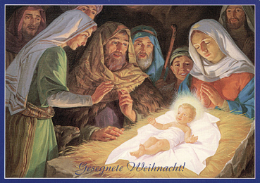 CHRISTKIND AUF HEU UND STROH Postkarte